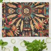 エレガントティール（緑がかった色）「夢アステカ」織キッチンタオル キッチンタオル (折り畳み)