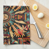 エレガントティール（緑がかった色）「夢アステカ」織キッチンタオル キッチンタオル (四つ折り)