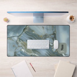 エレガントティール（緑がかった色）大理石エフェクトのパーソナライズ デスクマット