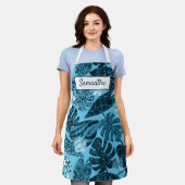 エレガントティール（緑がかった色）性離れ熱帯花名前をカスタムする エプロン (着用した状態)