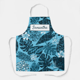 エレガントティール（緑がかった色）性離れ熱帯花名前をカスタムする エプロン