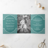 エレガントティール(緑がかった色)民族インディアン結婚アーチの写真 三つ折り招待状 (内部)