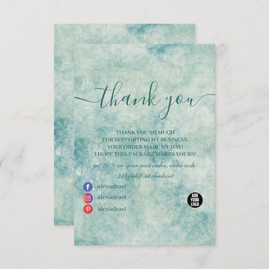 エレガントティール(緑がかった色)水色 サンキューカード (正面/裏面)