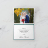 エレガントティール(緑がかった色)燃えたオレンジ色のフローラの結婚写真 サンキューカード (内部)