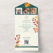 エレガントティール（緑がかった色）秋の結婚式 オールインワン招待状 (内側)