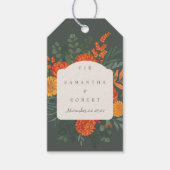 エレガントティール(緑がかった色)秋フローラモノグラ結婚ムの ギフトタグ (正面)