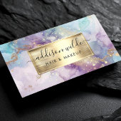 エレガントティール（緑がかった色）紫と金ゴールド水彩大理石QR 名刺