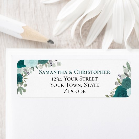 エレガントティール(緑がかった色)結婚フローラ差出人住所 ラベル (インサイチュ)