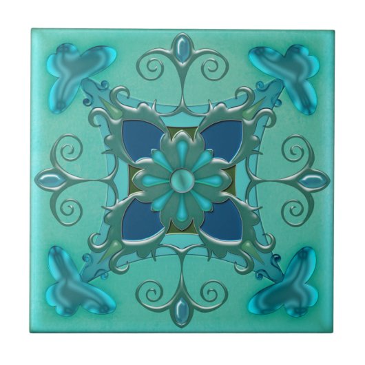 エレガントティール（緑がかった色）緑浴室又はキッチンタイル タイル (正面)