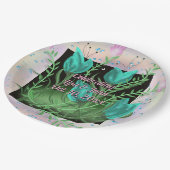 エレガントティール(緑がかった色)花結婚のプレート ペーパープレート (アングル)