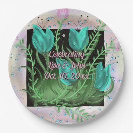 エレガントティール(緑がかった色)花結婚のプレート ペーパープレート