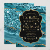 エレガントティール（緑がかった色）&金ゴールドグリッターアゲート21歳 招待状 (正面/裏面)