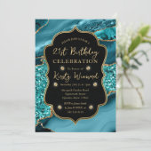 エレガントティール(緑がかった色)&金ゴールドグリッターアゲート21歳 招待状 (スタンド正面)