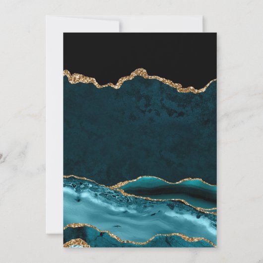 エレガントティール（緑がかった色）金ゴールドグリッターアゲート60誕生日 招待状 (裏面)