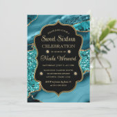 エレガントティール（緑がかった色）&金ゴールドグリッターアゲートSweet sixteen 招待状 (スタンド正面)