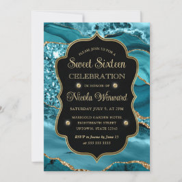 エレガントティール（緑がかった色）&金ゴールドグリッターアゲートSweet sixteen 招待状