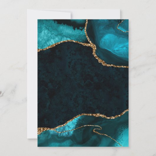 エレガントティール（緑がかった色）金ゴールドグリッターアゲ結婚ート サンキューカード (裏面)