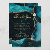 エレガントティール（緑がかった色）金ゴールドグリッターアゲ結婚ート サンキューカード (正面/裏面)