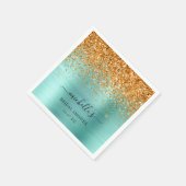 エレガントティール（緑がかった色）金ゴールドグリッターSparkle名スクリプト スタンダードカクテルナプキン (角)
