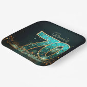 エレガントティール（緑がかった色）金ゴールドステンドグラス70誕生日 ペーパープレート (傾斜あり)