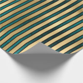 エレガントティール(緑がかった色)金ゴールドストライプのフォーマルシック ラッピングペーパー (角)