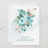 エレガントティール（緑がかった色）金ゴールドフローラハッピーアニバーサリー シーズンカード (正面)