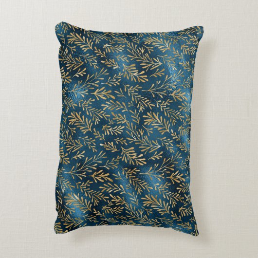 エレガントティール(緑がかった色)金ゴールドフローラ金属かわいらし アクセントクッション (裏面(縦))