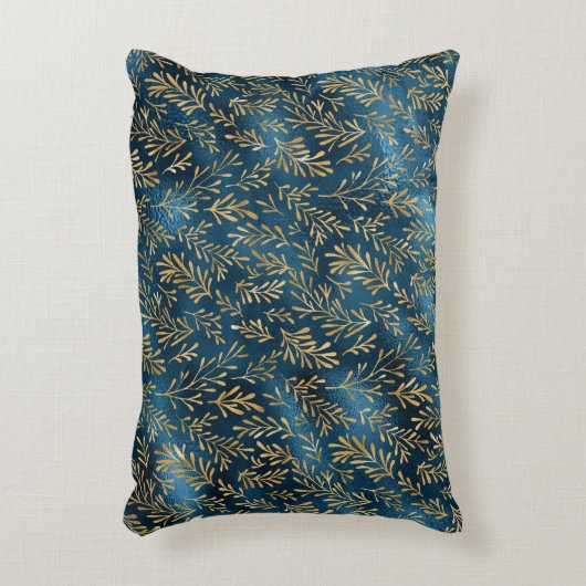 エレガントティール(緑がかった色)金ゴールドフローラ金属かわいらし アクセントクッション (正面(垂直))