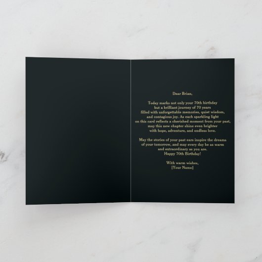 エレガントティール（緑がかった色）金ゴールドメタリック70誕生日 カード (内部)