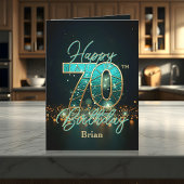 エレガントティール（緑がかった色）金ゴールドメタリック70誕生日 カード