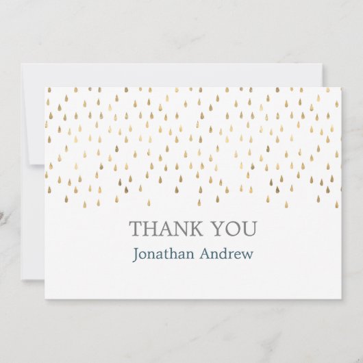 エレガントティール(緑がかった色)&金ゴールドレインドロップバー(ユダヤ教の)バル・ミツバー サンキューカード (正面)