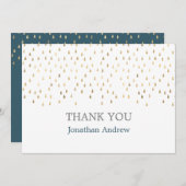 エレガントティール(緑がかった色)&金ゴールドレインドロップバー(ユダヤ教の)バル・ミツバー サンキューカード (正面/裏面)