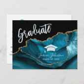エレガントティール(緑がかった色)金ゴールド卒業党 案内ポストカード (正面/裏面)