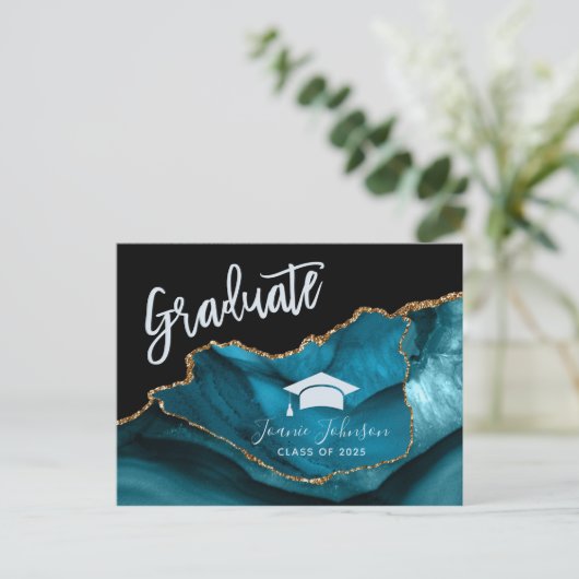 エレガントティール(緑がかった色)金ゴールド卒業党 案内ポストカード (スタンド正面)