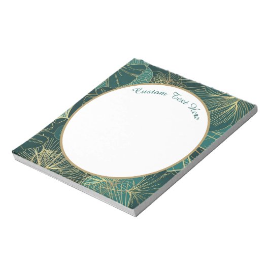 エレガントティール(緑がかった色)金ゴールド抽象芸術の葉パターン ノートパッド (回転)