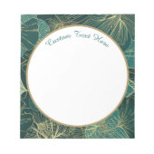 エレガントティール（緑がかった色）金ゴールド抽象芸術の葉パターン ノートパッド (正面)