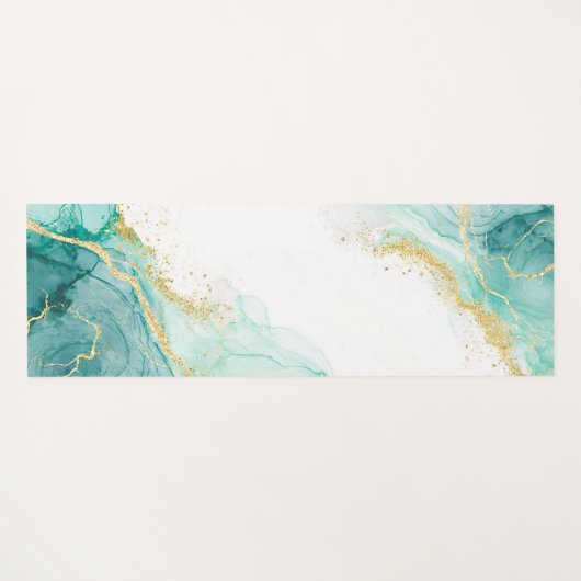 エレガントティール(緑がかった色)金ゴールド抽象芸術水彩名前をカスタムする ヨガマット (裏面(横))