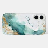 エレガントティール（緑がかった色）金ゴールド抽象芸術水彩名前をカスタムする Case-Mate iPhoneケース (裏面 (横))