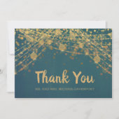 エレガントティール（緑がかった色）金ゴールド文字列ライト《写真》ぼけ味結婚の サンキューカード (正面)