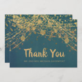 エレガントティール(緑がかった色)金ゴールド文字列ライト《写真》ぼけ味結婚の サンキューカード (正面/裏面)