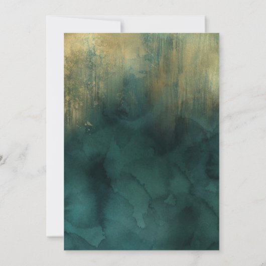 エレガントティール(緑がかった色)金ゴールド水の色結婚の 招待状 (裏面)