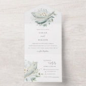エレガントティール(緑がかった色)金ゴールド水中フローラ結婚魚 オールインワン招待状 (内側)