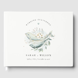 エレガントティール（緑がかった色）金ゴールド水中フローラ結婚魚 ゲストブック