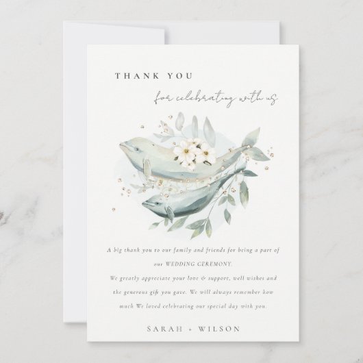 エレガントティール（緑がかった色）金ゴールド水中フローラ結婚魚 サンキューカード (正面)