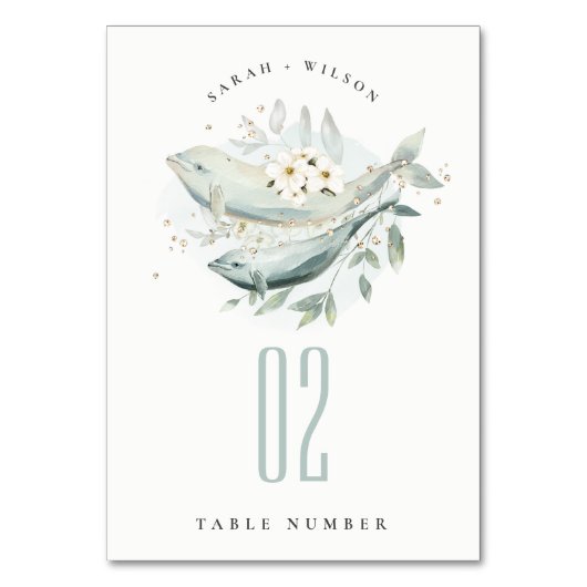 エレガントティール(緑がかった色)金ゴールド水中フローラ結婚魚 テーブルナンバー (裏面)