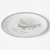 エレガントティール(緑がかった色)金ゴールド水中フローラ結婚魚 ペーパープレート (アングル)