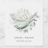 エレガントティール（緑がかった色）金ゴールド水中フローラ結婚魚 ワインラベル (シングルラベル)