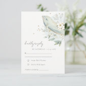 エレガントティール(緑がかった色)金ゴールド水中フローラ結婚魚 出欠カード (スタンド正面)