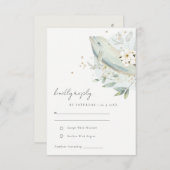 エレガントティール(緑がかった色)金ゴールド水中フローラ結婚魚 出欠カード (正面/裏面)