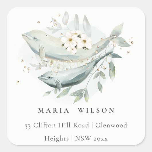 エレガントティール（緑がかった色）金ゴールド水中フローラ魚アドレス スクエアシール (正面)